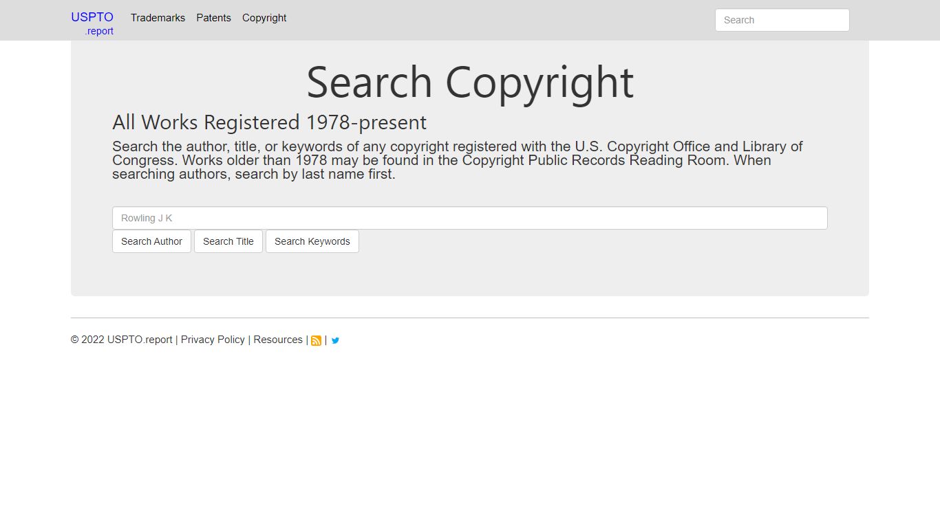 U.S. Copyright Search