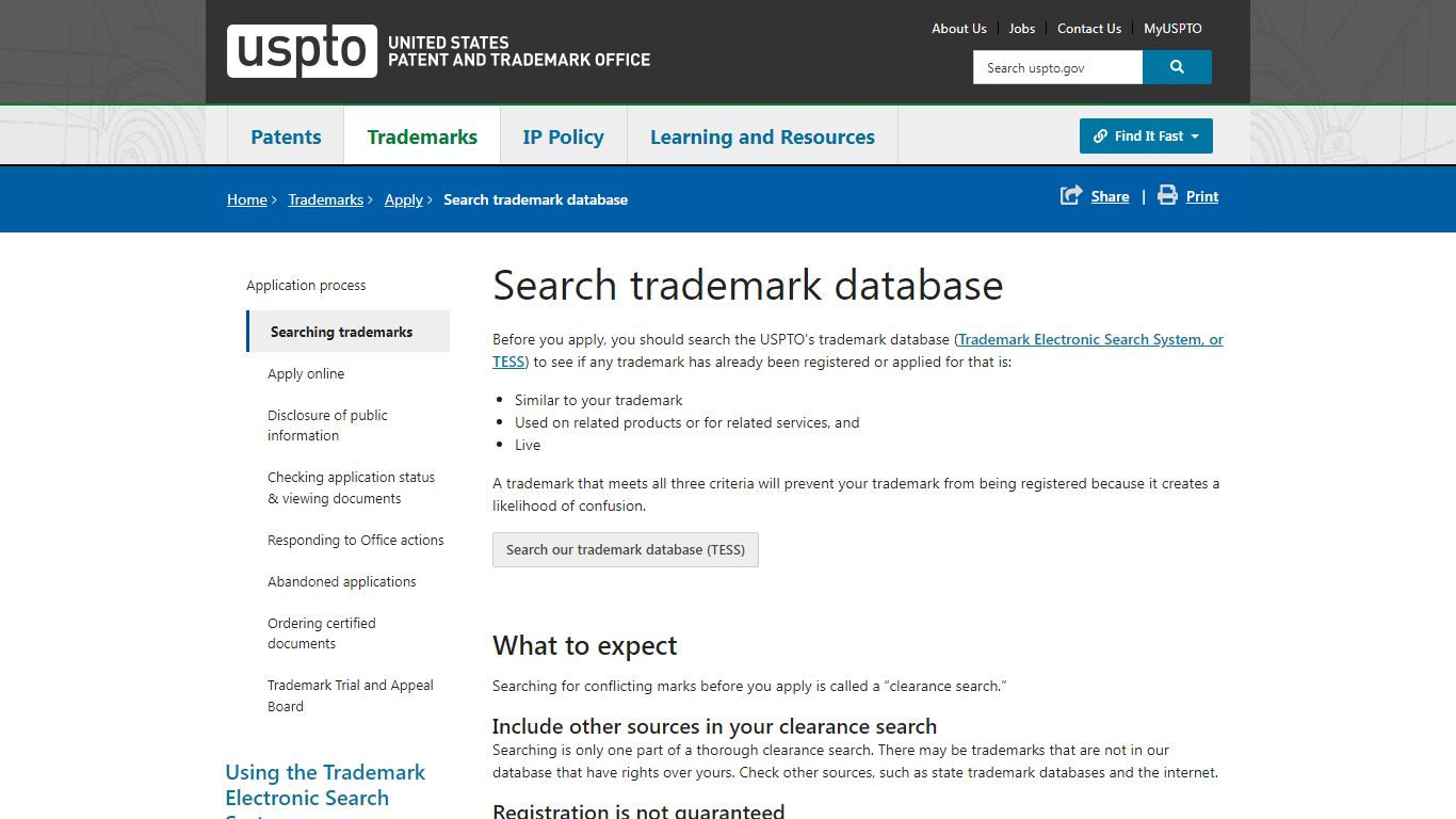Search trademark database | USPTO